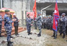 राष्ट्रिय र संगठनको झण्डा बोकेर देशव्यापी मार्चमा निस्किए सशस्त्र प्रहरी